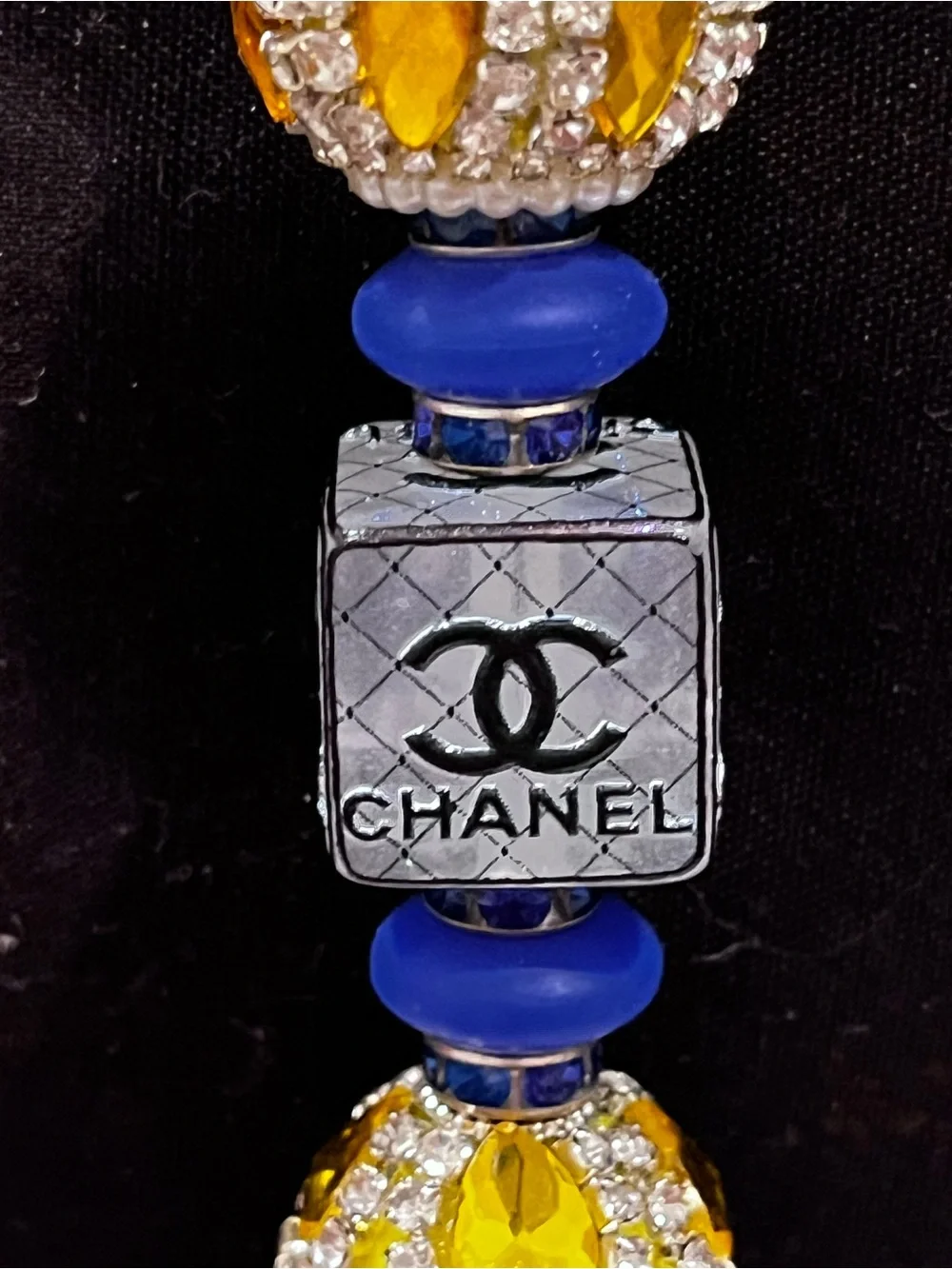 Designer inspired Blue and Gold silicone focal fancy beaded pen
